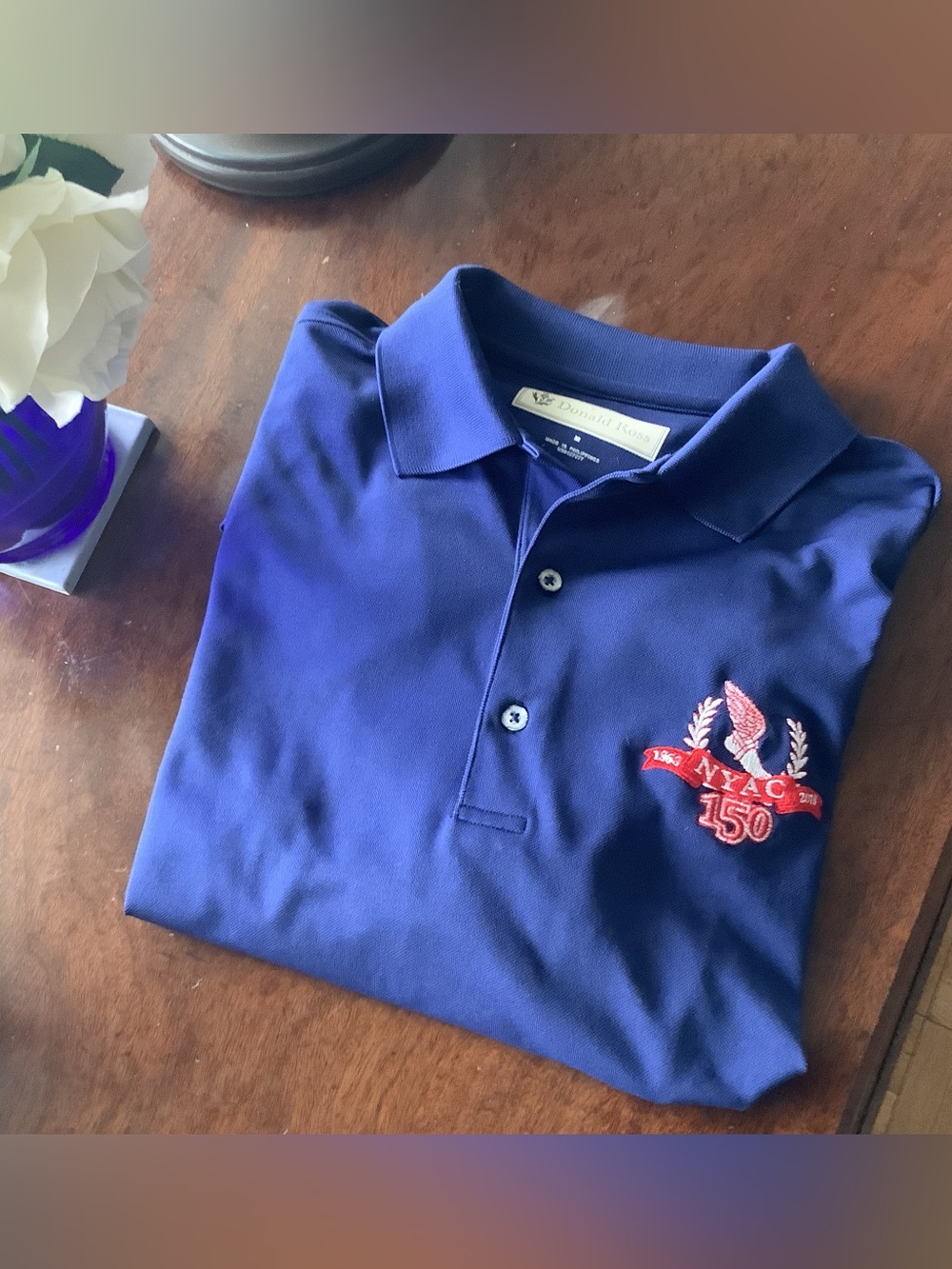 Donald Ross Performance Blue Golf Polo - NYAC logo - Men’s Sz Med - EUC